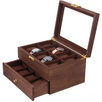 20 Slots Wooden Case Watch Display Box for Men Women Glass Top Collection Box Jewelry Storage Organizer Holder Storage Gifts 11.41“ x 8.26" x 6.10" Walnut - BH8KWIDGP