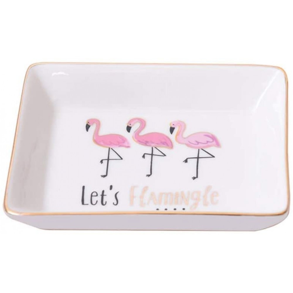 Flamingo Ceramic Plate Rectangle Trinket Jewelry Tray Ring Bracelets Dessert Dish Holder Perfect for Holding Small Jewelries Rings Necklaces Earrings Desserts Size : S - BLYKLLRUF