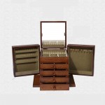 Household items Wooden Jewelry Box Large Capacity Solid Wood Jewelry Box Storage Box Large Mirror with Lid-4 Slide Drawers-2 Small Side Cabinets - BZ9AT1IJV