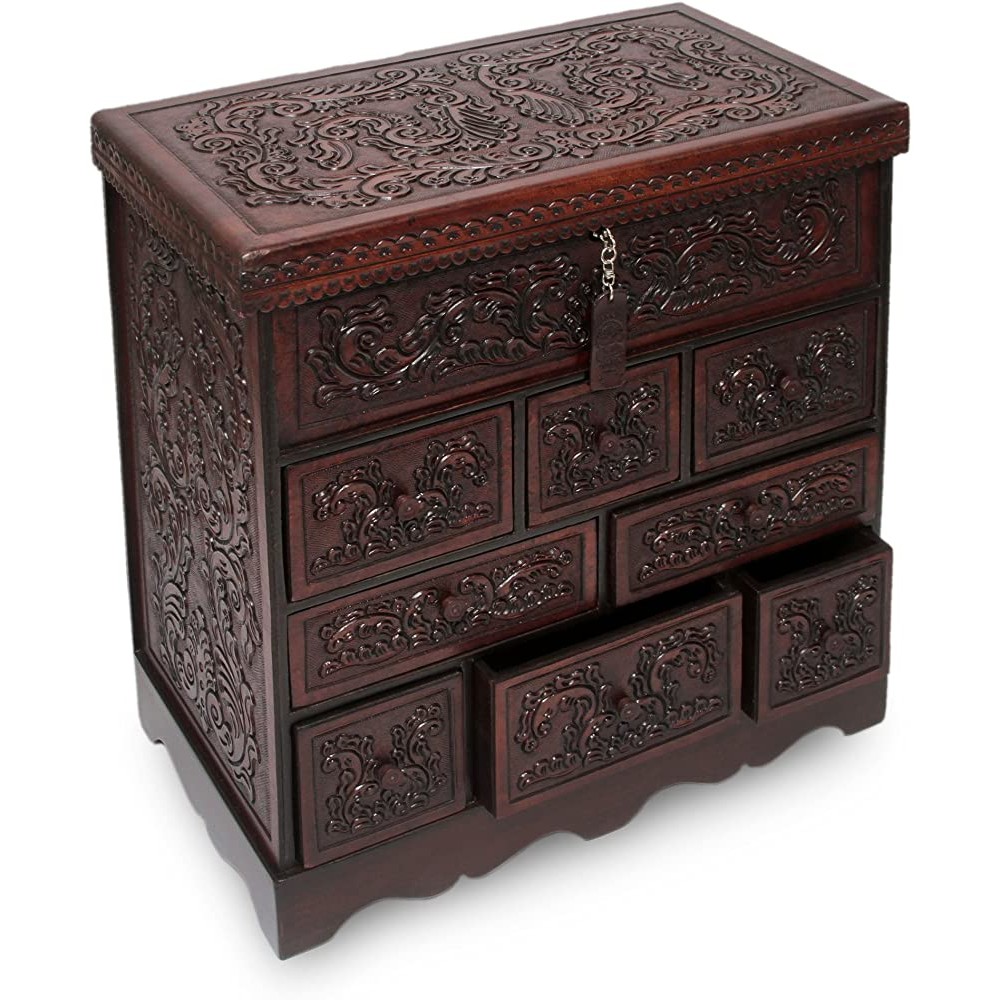 NOVICA Large Handmade Leather and Wood Jewelry Box Brown Travel Chest' - B2EADQ18I