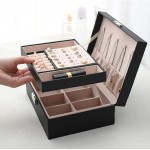 RR-YRN Double-Layer Lockable Jewelry Box Storage Box Leather Jewelry Ring Box Fashion Design Necklace Box Very Suitable As A Gift,Black - BS729LELA