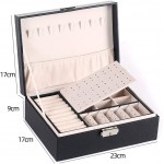 RR-YRN Double-Layer Lockable Jewelry Box Storage Box Leather Jewelry Ring Box Fashion Design Necklace Box Very Suitable As A Gift,Black - BS729LELA