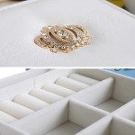 Slivy Crown Double Layer Jewelry Box Travel Trinket Organizer with Mirror Mini Necklace Earring Rings Bracelet Holder PU Leather Treasure Display Tray Storage Case for Women Color : White - BEO9AGCO3