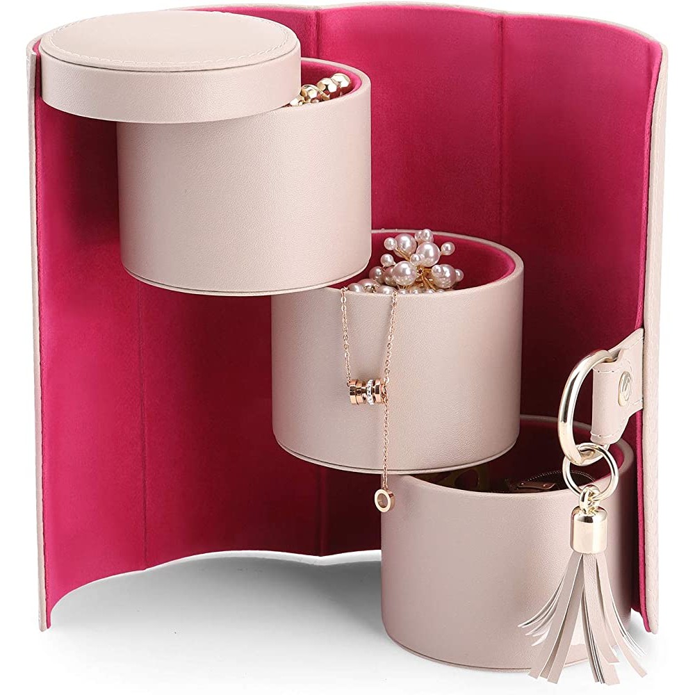 Vlando Travel Jewelry Organizer Box,Faux Leather Roll Jewelry Case Storage for Women Girl Friend Gift Grey - B82NXZT0J
