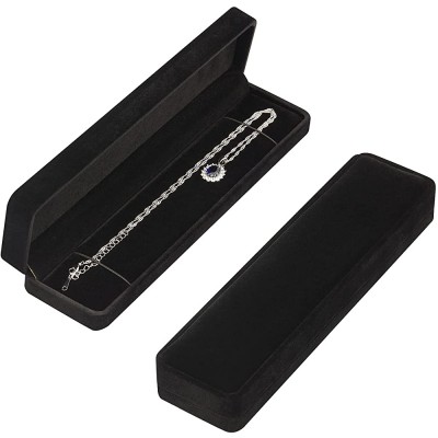 2 Pieces Long Velvet Jewelry Chain Necklace Gift Box Set Bracelet Storage Case Jewellry Display Box for Wedding Engagement,Proposal Birthday and Anniversary Black - BOXVNO3L3