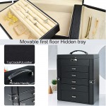AKOZLIN 6 Layer Jewelry Box Organizer Functional Huge Lockable Leather Jewelry Storage Case with 5 Drawers for Women Girls Ring Necklace Earring Bracelet Holder - BE9R7LDHG
