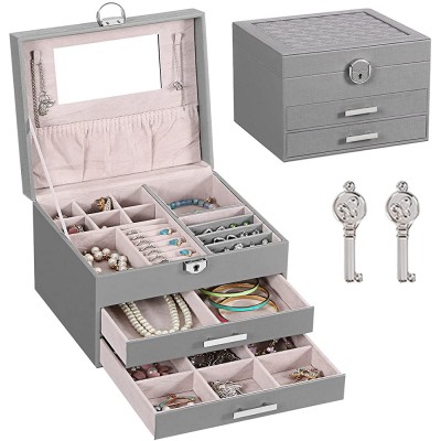 ANWBROAD Jewelry Box for Girls Women Jewelry Organizer Box Lockable with 2 Drawers Mirror and Lots of Compartments for Different Jewelry UJJB010H - BPM1P3RPO