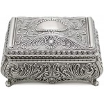 AVESON Rectangle Antique Metal Jewelry Box Trinket Storage Organizer Gift Box Chest Ring Case with Floral Engraved for Girls Ladies Women Medium - B3ME0IZ1F