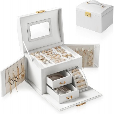 Bellsal Jewelry Box for Women Teen Girls Medium Sized Jewelry Storage Case for Girls Gift Travel Jewelry Organizer with Lock for Earring Bracelet Ring White - BLN2ESCJF