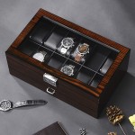 BEWISHOME 12 Watch Box with Valet Drawer Luxury Watch Case,Watch Organizer for Mens Accessories with Real Glass Top,Metal Hinge Brown SSH02Y - B6PA3CDAR