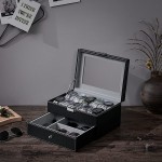 BEWISHOME Watch Box Organizer with Valet Drawer Real Glass Top Metal Hinge Large Holder Black PU Leather 10 Slots Watch Storage Case Jewelry Box for Men SSH14B - BEWFPDAS5