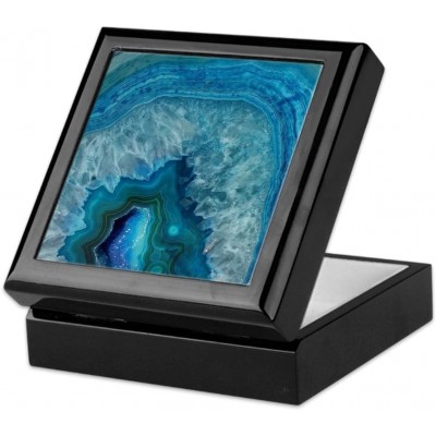 CafePress Blue Geode Quartz Crystal Druse Druzy Keepsake Box Finished Hardwood Jewelry Box Velvet Lined Memento Box - BZT9FNPF5