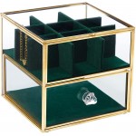 Clear Glass Jewelry Box with Drawers and Green Velvet Compartments Gold Display Case 5.5 x 6.1 In - BBOT7MEKH