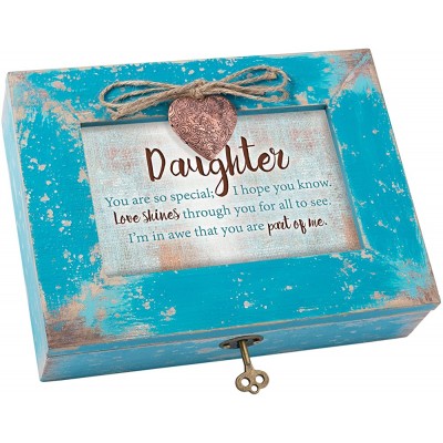 Cottage Garden Daughter So Special Love Shines Teal Distressed Jewelry Music Box Plays You Light Up My Life - BGV4NN1NR