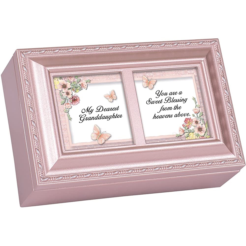 Cottage Garden Granddaughter Sweet Blessing Matte Pink Petite Music Box Plays You Light Up My Life - B3WB51PO6