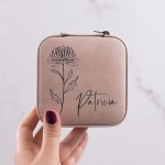 Custom Leather Jewelry Box w Name & Birth Flower Month Birthday Gifts for Women Personalized Jewelry Travel Case Customized Jewelry Organizer Box Mom Birthday Gifts Rose - BWWUF3MI0