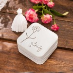 Custom Leather Jewelry Box with Name and Birth Flower Personalized Jewelry Travel Case Jewelry Organizer Case Mom Birthday Gifts for Women White - BK3JW5PST