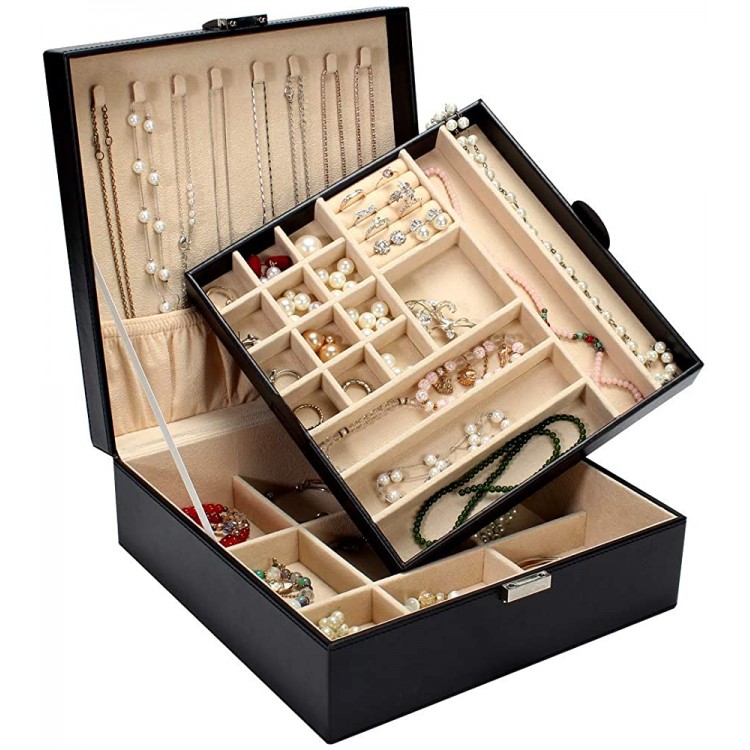 GUKA 2-Layer Leather Jewelry Box Buckle Snap & Detachable Tray Jewelry Display Storage Case Bracelet Necklace Ring Bracelet Storage Box - BK8SBU37A