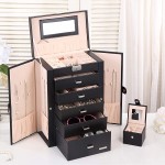 Homde 2 in 1 Huge Jewelry Box Organizer Case Faux Leather with Small Travel Case Gift for Girls or Women Black - BFH3FAF32