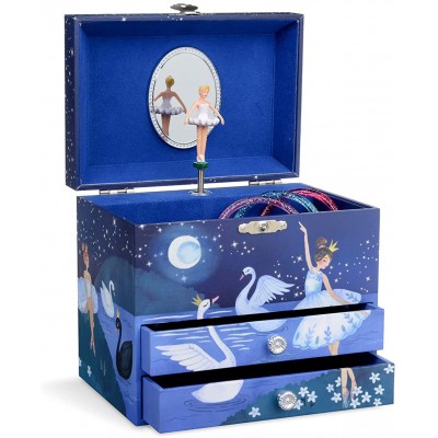 Jewelkeeper Ballerina Musical Jewelry Box with 2 Pullout Drawers Glitter Design Swan Lake Tune - BELQTFE8E