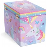 Jewelkeeper Cotton Candy Unicorn Large Musical Jewelry Storage Box with 4 Pull-out Drawers Girl's Musical Jewelry Box Over the Rainbow Tune - B9M6RS96A