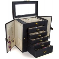Kendal Huge Leather Jewelry Box Case Storage LJC-SHD5BK black - B8DPZEUAJ