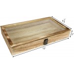 Mooca Wood Glass Top Jewelry Display Case Wooden Jewelry Tray for Collectibles Home Organization Storage Box with 72 Slot Compartments Black Ring Tray Oak Color - BFAFUV5Q5