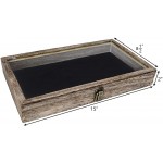 MOOCA Wooden Jewelry display case Tempered Glass Top Lid Gemstone Display Case Jewelry Storage Box Home organization Accessories Storage Box with Metal Clasp and Black Velvet Pad Coffee Color - B4VT0AJYD