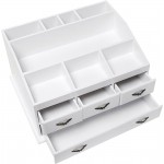 MyGift 8 Compartment Shabby Chic White Wood Cosmetic Makeup Jewelry Organizer Rack and 4 Storage Drawers - BSCIZOKC0