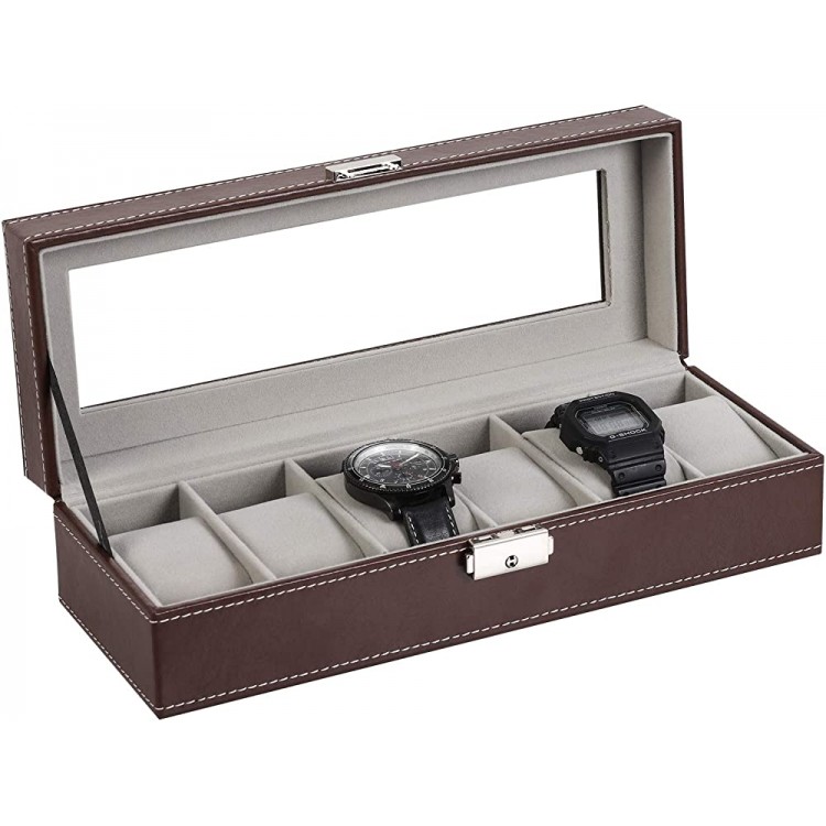 NEX Watch Case 6 Slot Leather Watch Box Display Case Organizer Glass Jewelry Storage - BOMIJF6YL