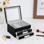 Oyydecor 3-Layer Jewelry Organizer with 2 Drawers Pu Leather Jewelry Box Organizer Display Storage case Necklace Ring Earring Storage Lockable Gift Case Gifts for Women - B106NJFUX