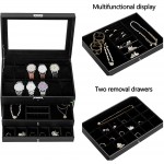 Oyydecor Jewelry Box Watch Box PU Leather Case Organizer Wooden Storage Organizer for Storage and Display Men's & Women's Gift Business 3layers-Black - BPPXOQVY5