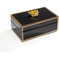 Philip Whitney Jewelry Box Storage Organizer Black Gold Trim with Amber Geode 8"x 5" - BA98PSSP7