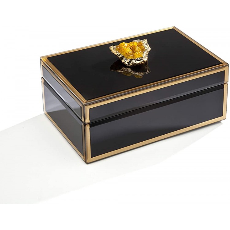 Philip Whitney Jewelry Box Storage Organizer Black Gold Trim with Amber Geode 8x 5 - BA98PSSP7