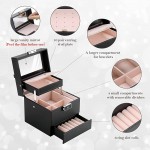 ProCase Jewelry Box for Girl Women Traveling Ideal Gift Small 3 Layers Jewelry Organizer Display Storage Holder Case with Mirror Lock for Earrings Rings Necklaces Bracelets -Black - B81RA8O4X