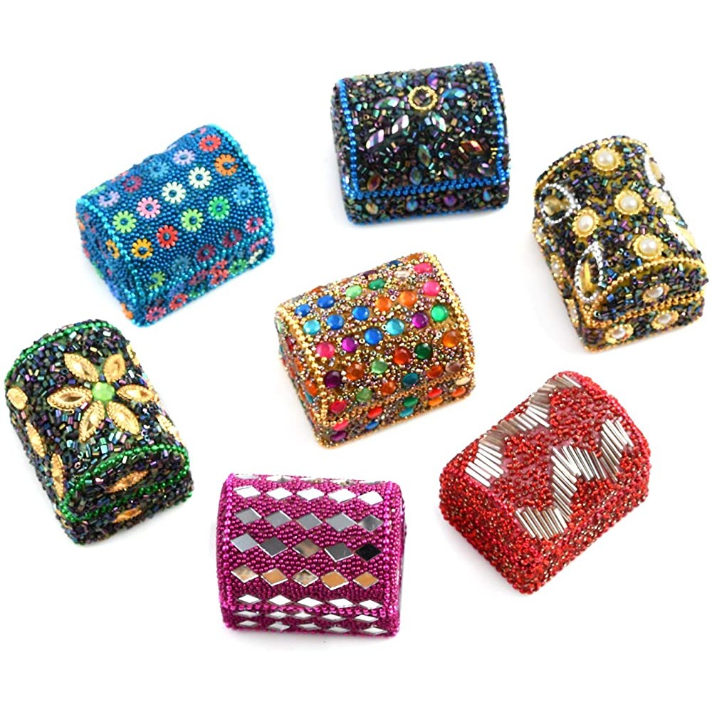 Shop LC Jewelry Holder Mini Treasure Chests Trinket Boxes Handcrafted Set of 7 Gifts Keepsake Storage Box Multicolor Multi Beaded Wooden - BQLF9U46D
