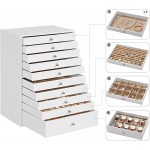 SONGMICS Extra Large Jewellery Box 10-Layer Storage Case Faux Leather Organiser with Drawer White JBC10W - BTZZIMRIP