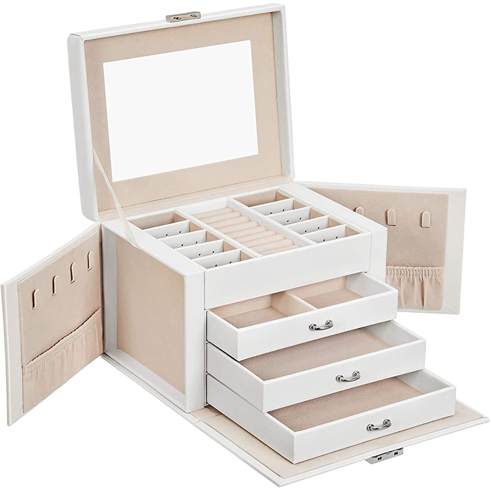 SONGMICS Jewelry Box Jewelry Organizer 4 Levels Lockable Jewelry Storage Case with Trays Velvet Lining White UJBC159W01 - BU65V6TWN