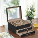 SONGMICS Jewelry Box with Glass Lid,3-Layer Jewelry Organizer with 2 Drawers for Loved Ones Black UJBC239BK - B2UXLBU1X