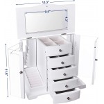 SONGMICS Wooden Jewelry Box Large Organizer with Clear Acrylic Doors and 4 Drawers White UJOW57W - BFGLLGWL4