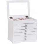 SSLine 6-Tier Large Jewelry Box with 5 Drawers and Glass Lid Elegant White Wooden Jewellery Armorie Storage Organizer Luxury Jewel Cabinet Display Chest Holder for Necklace Ring Earring Bracelet - B4U8SOGD5