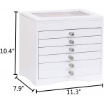 SSLine 6-Tier Large Jewelry Box with 5 Drawers and Glass Lid Elegant White Wooden Jewellery Armorie Storage Organizer Luxury Jewel Cabinet Display Chest Holder for Necklace Ring Earring Bracelet - B4U8SOGD5