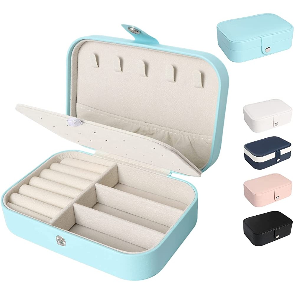 Travel Jewelry Box Small Jewelry Organizer Boxes for Women Girls 2 Layer Travel Jewlery Case PU Leather Mini Portable Jewerly Storage Display Holder for Earrings Ring Necklaces Bracelets Green - BBEPHIBIN