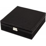 Two Layer Black Jewelry Box Organizer with Lock and Key Display Case with Removable Tray 10.5 x 10.5 inch - B66Q52C3D