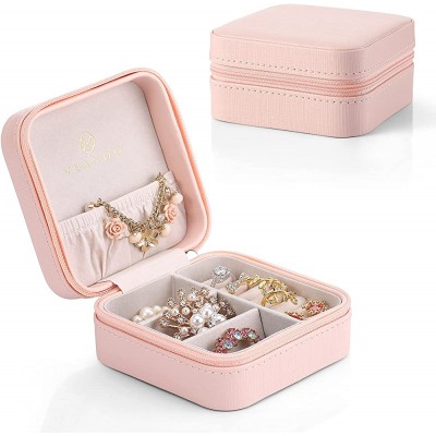 Vlando Macaron Small Jewelry Box Travel Storage Case for Rings and Earrings Pink - BLM45GI6V