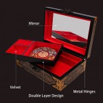 Wooden Jewelry Box Jewelry Organizer Vintage Hand Pained Peony Lacquer Trinket Box Storage Box with Lock Mirror for Jewelries Watches Necklace Ring Glasses Rectangle Chest Gifts Female - BOSOOKUXA