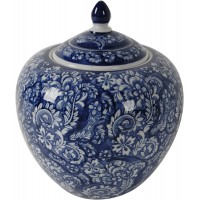 A&B Home 10'' Decorative Antique Porcelain Jar with Lid Flower Pot Planter Blue and White Vase Floral Print Centerpiece Home Decor Indoor Outdoor - BP5T8NJ75
