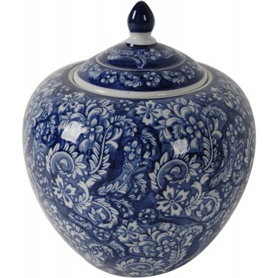 A&B Home 10'' Decorative Antique Porcelain Jar with Lid Flower Pot Planter Blue and White Vase Floral Print Centerpiece Home Decor Indoor Outdoor - BP5T8NJ75