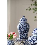 A&B Home 18 Porcelain Decorative Jar with Lid Blue White Floral Print Vase Ginger Jar Centerpiece Decor - B2391O3SS