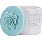 Bico Handcrafted Porcelain Green Lotus Translucent 17oz Storage Jar with Airtight lid for for Bathroom and Dresser - BLUQ3SUZF